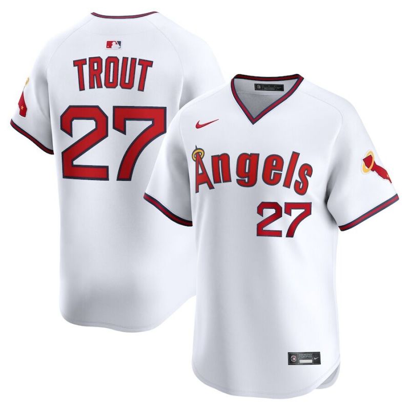 Men Los Angeles Angels #27 Trout White Throwback Nike MLB 2025 Jersey 04